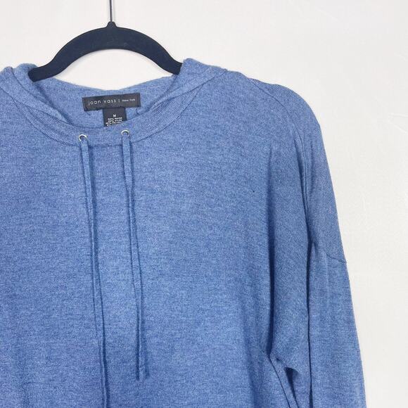 Joan Vass Womens Medium M Blue Lightweight Hooded Sweater Tie Sleeve Cuffs - Picture 5 of 10
